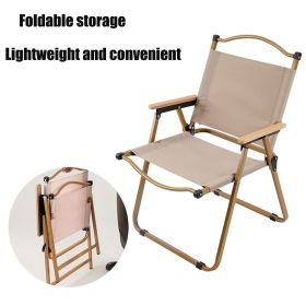 Outdoor folding chair fishing chair Kermit camping beach chair wood grain chair garden chair (color: beige) - as Pic