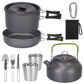 Outdoor Hiking Picnic Camping Cookware Set Picnic Stove Aluminum Pot Pans Kit - Grey - 12 Pcs