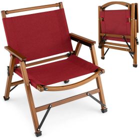 Patio Folding Camping Beach Chair with Solid Bamboo Frame - Red