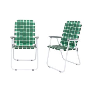 2pcs Folding Beach Chair, Steel Tube, PP Webbing, Bearing 120kg, Outdoor, Camping, BBQ, Beach, Travel, Picnic, Festival RT - Dark Green Strip