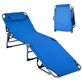 Folding Chaise Lounge Chair Bed Adjustable Outdoor Patio Beach - Blue