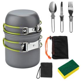 8Pcs Camping Cooking Ware Set Camping Stove Cookware Set Aluminum Pot Foldable Knife Fork Spoon Set for Hiking Picnic Outdoor - Grey