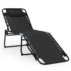 Foldable Recline Lounge Chair with Adjustable Backrest and Footrest - Black