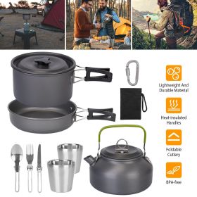 12Pcs Camping Cookware Set Camping Stove Aluminum Pot Pans Kit - Grey