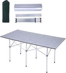 Picnic Table Folding Camping Table Chair Set with 4 Seats Chairs and Umbrella Hole - KM3636