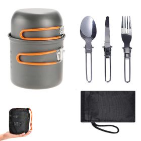 Outdoor Pot Set For 1-2 People Portable Camping Cooker With Cutlery - SI05-orange