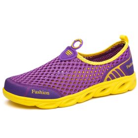 Summer Women Shoes Casual Shoes Slip-On Flats Female Loafers Woman Breathable Zapatillas Water Sneakers Shoes Zapatos De Mujer (Color: Purple Yellow, size: 44)